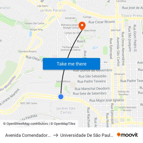 Avenida Comendador Alfredo Maffei to Universidade De São Paulo - Campus / Área I map