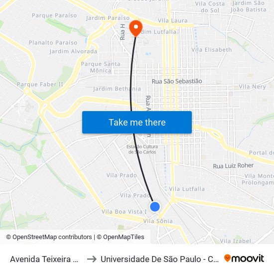Avenida Teixeira De Barros to Universidade De São Paulo - Campus / Área I map