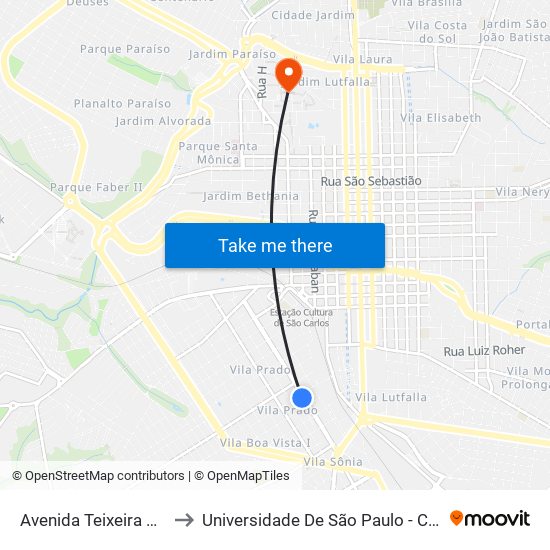 Avenida Teixeira De Barros to Universidade De São Paulo - Campus / Área I map