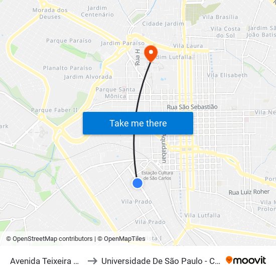 Avenida Teixeira De Barros to Universidade De São Paulo - Campus / Área I map