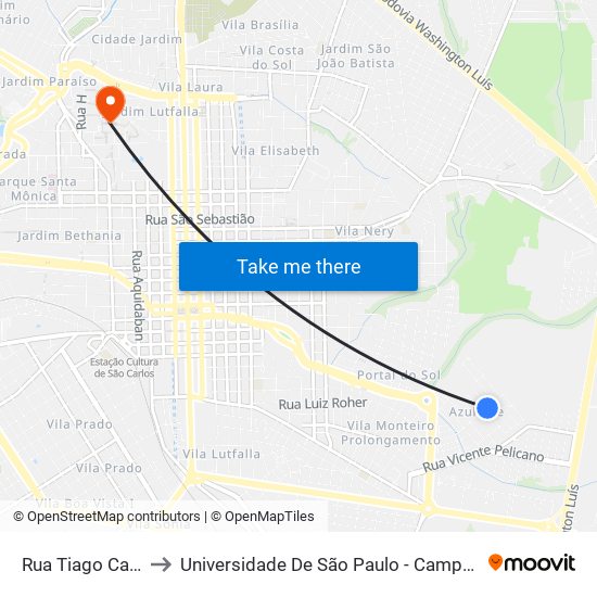 Rua Tiago Caruso to Universidade De São Paulo - Campus / Área I map