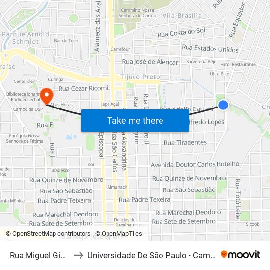 Rua Miguel Giometti to Universidade De São Paulo - Campus / Área I map