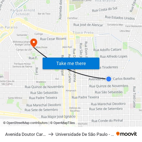 Avenida Doutor Carlos Botelho to Universidade De São Paulo - Campus / Área I map