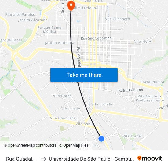 Rua Guadalajara to Universidade De São Paulo - Campus / Área I map