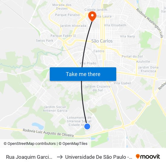 Rua Joaquim Garcia De Oliveira to Universidade De São Paulo - Campus / Área I map