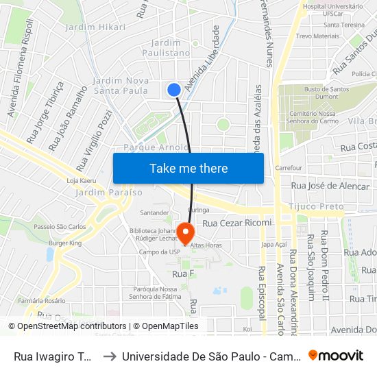 Rua Iwagiro Toyama to Universidade De São Paulo - Campus / Área I map