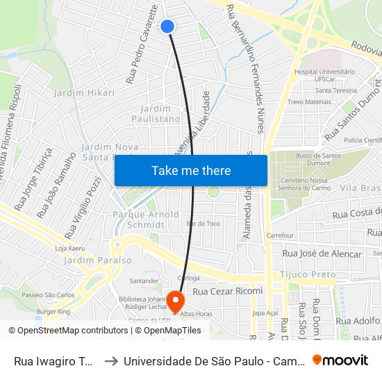 Rua Iwagiro Toyama to Universidade De São Paulo - Campus / Área I map