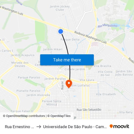 Rua Ernestino Block to Universidade De São Paulo - Campus / Área I map