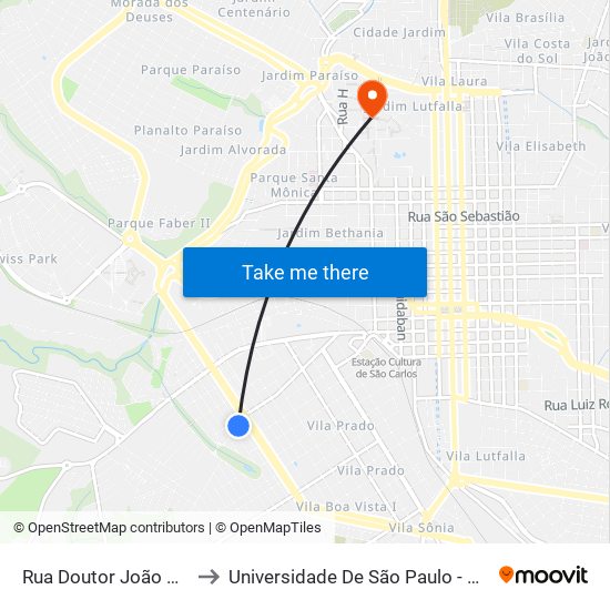 Rua Doutor João De Oliveira to Universidade De São Paulo - Campus / Área I map