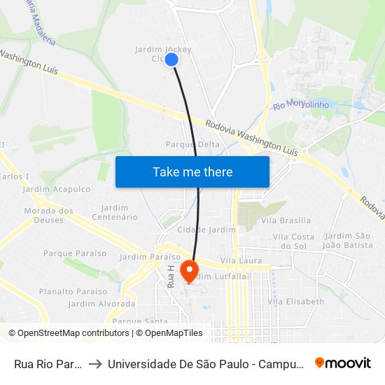 Rua Rio Paraná to Universidade De São Paulo - Campus / Área I map