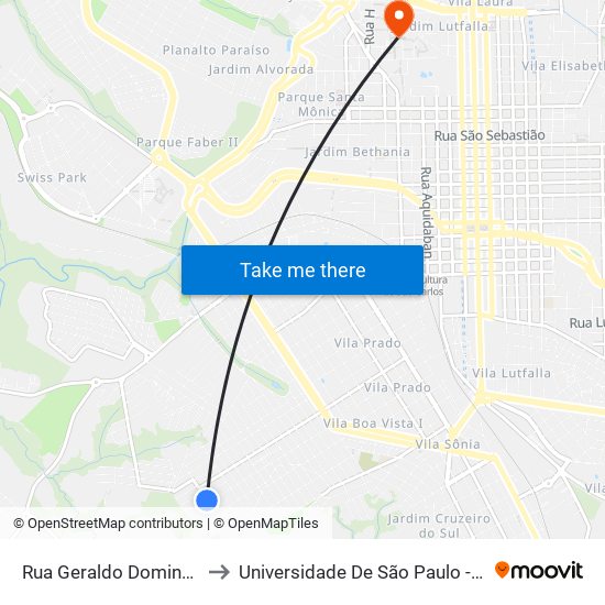 Rua Geraldo Domingos Adabbo to Universidade De São Paulo - Campus / Área I map