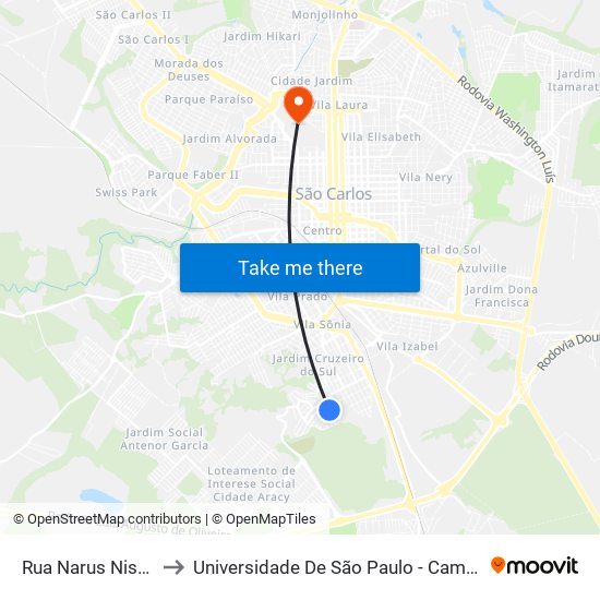 Rua Narus Nishihara to Universidade De São Paulo - Campus / Área I map