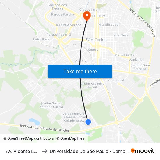 Av. Vicente Laurito to Universidade De São Paulo - Campus / Área I map