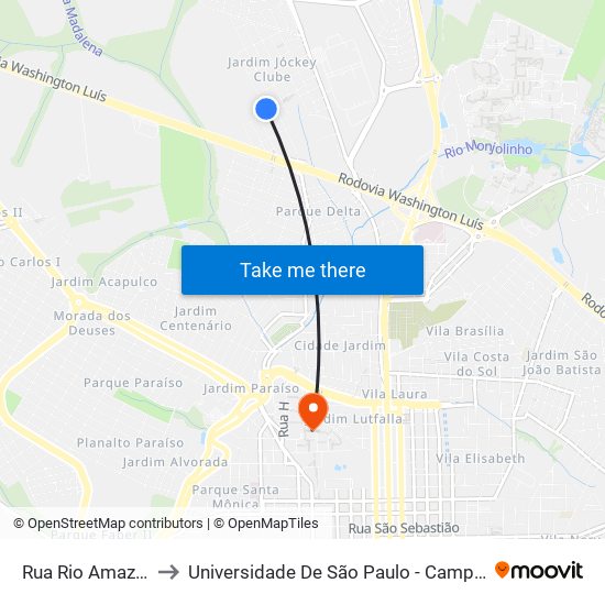 Rua Rio Amazonas to Universidade De São Paulo - Campus / Área I map