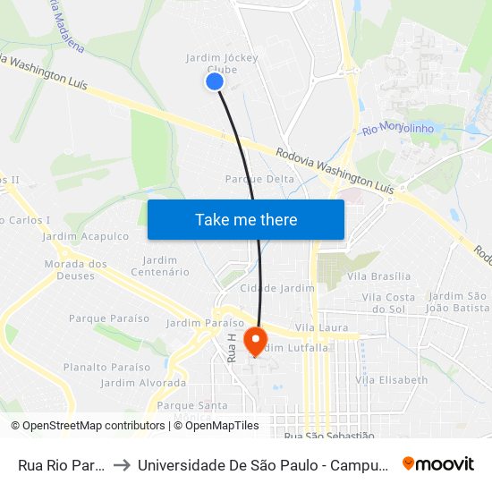 Rua Rio Paraná to Universidade De São Paulo - Campus / Área I map