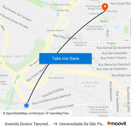 Avenida Doutor Tancredo De Almeida Neves to Universidade De São Paulo - Campus / Área I map