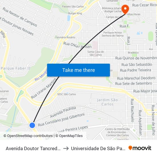 Avenida Doutor Tancredo De Almeida Neves to Universidade De São Paulo - Campus / Área I map