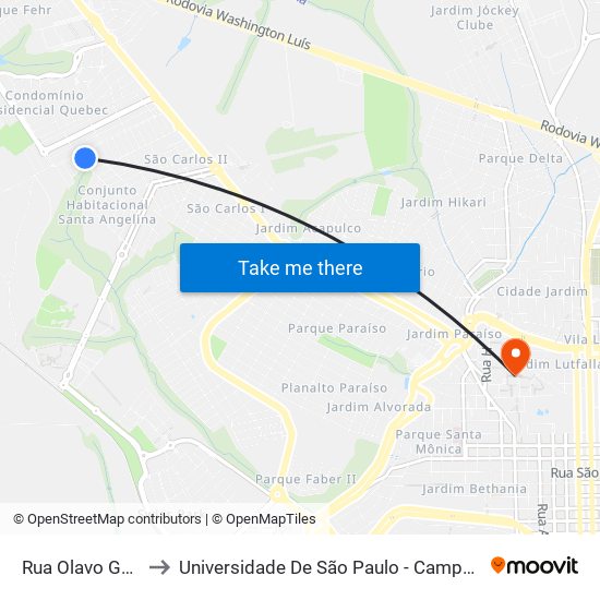 Rua Olavo Godoy to Universidade De São Paulo - Campus / Área I map