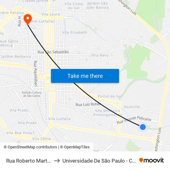 Rua Roberto Martinês, 170 to Universidade De São Paulo - Campus / Área I map
