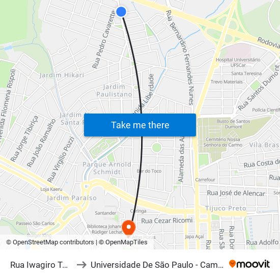 Rua Iwagiro Toyama to Universidade De São Paulo - Campus / Área I map