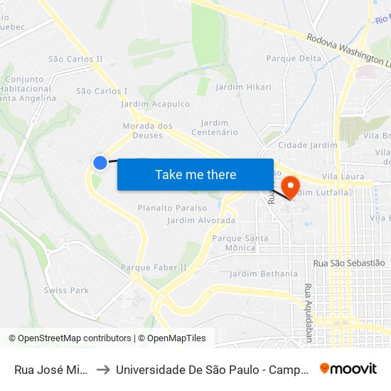 Rua José Missali to Universidade De São Paulo - Campus / Área I map