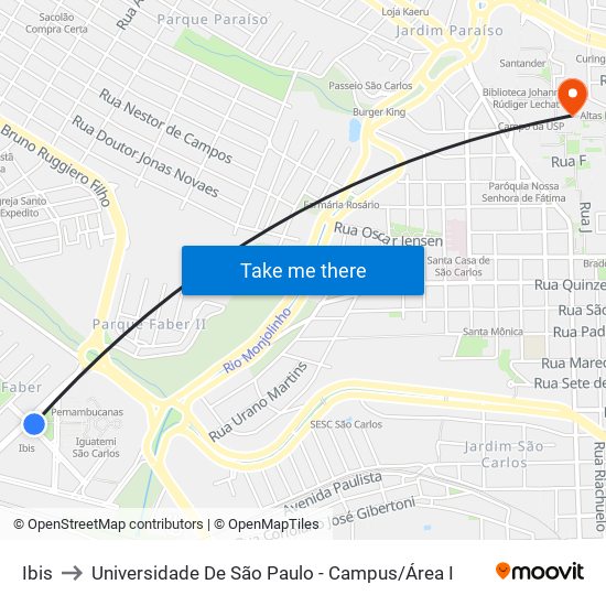 Ibis to Universidade De São Paulo - Campus / Área I map