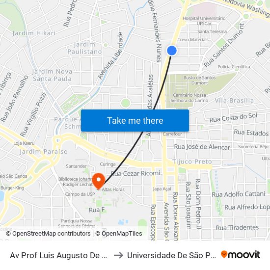 Av Prof Luis Augusto De Oliveira - Rua Lions Club to Universidade De São Paulo - Campus / Área I map