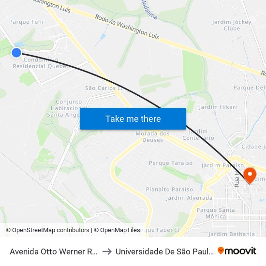 Avenida Otto Werner Rosel - Moradas 3 to Universidade De São Paulo - Campus / Área I map