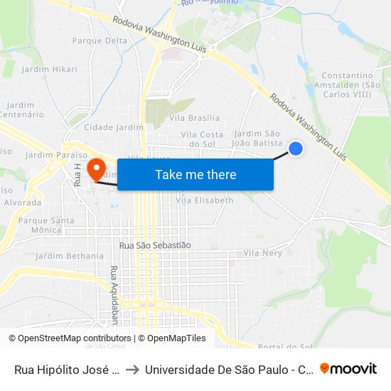 Rua Hipólito José Da Costa to Universidade De São Paulo - Campus / Área I map