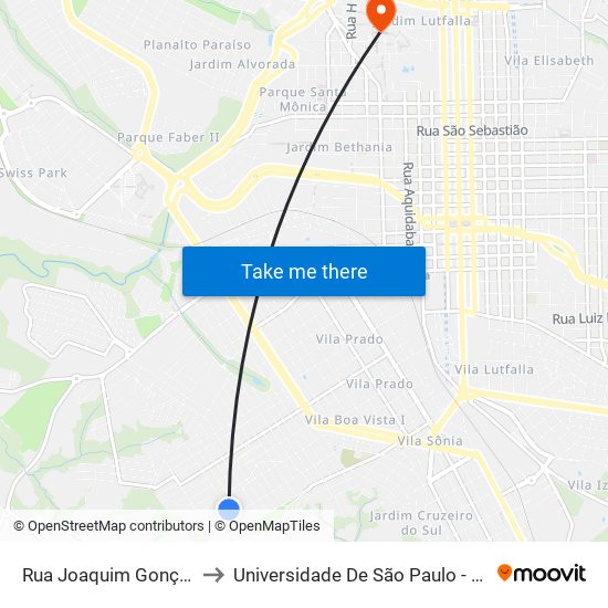 Rua Joaquim Gonçalves Lêdo to Universidade De São Paulo - Campus / Área I map