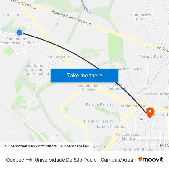 Quebec to Universidade De São Paulo - Campus / Área I map