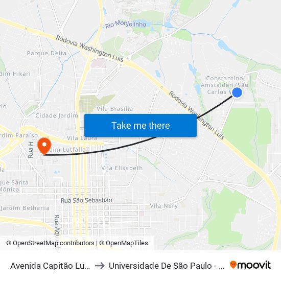 Avenida Capitão Luís Brandão to Universidade De São Paulo - Campus / Área I map