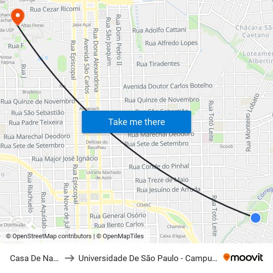 Casa De Nazaré to Universidade De São Paulo - Campus / Área I map