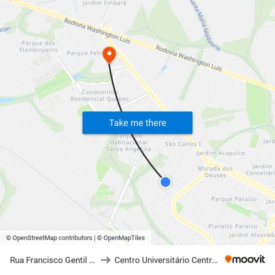 Rua Francisco Gentil De Guzzi to Centro Universitário Central Paulista map