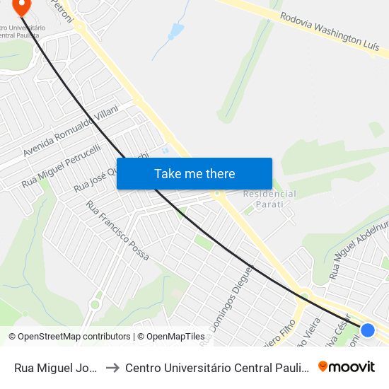 Rua Miguel João to Centro Universitário Central Paulista map