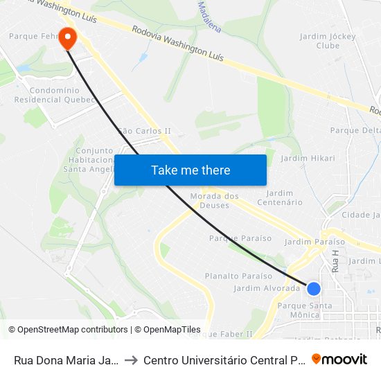 Rua Dona Maria Jacinta to Centro Universitário Central Paulista map