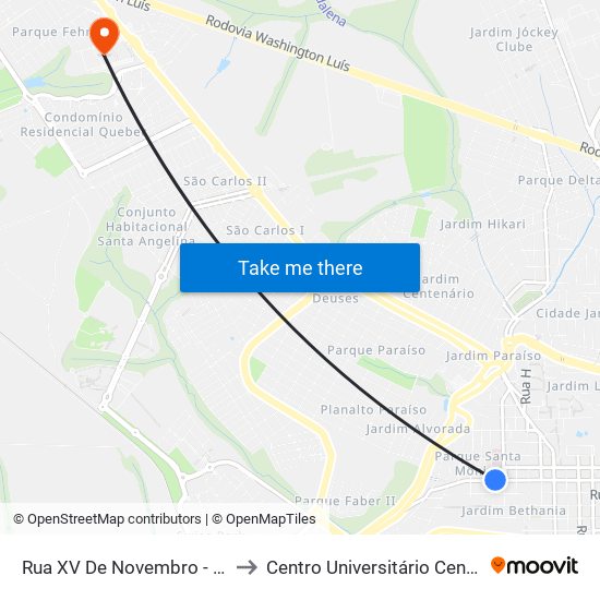 Rua XV De Novembro - Santa Casa to Centro Universitário Central Paulista map