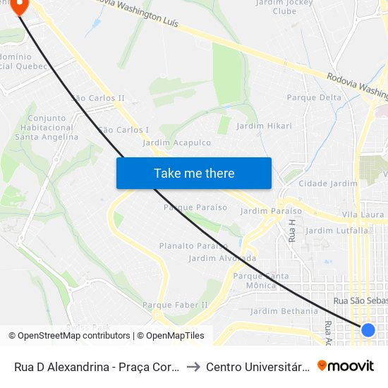 Rua D Alexandrina - Praça Coronel Sales - Cine São Carlos to Centro Universitário Central Paulista map