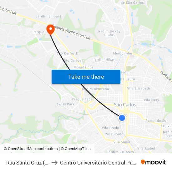 Rua Santa Cruz (P1) to Centro Universitário Central Paulista map