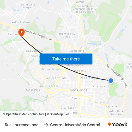 Rua Lourenço Inocentini to Centro Universitário Central Paulista map