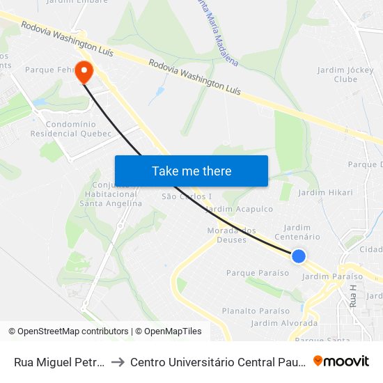 Rua Miguel Petroni to Centro Universitário Central Paulista map