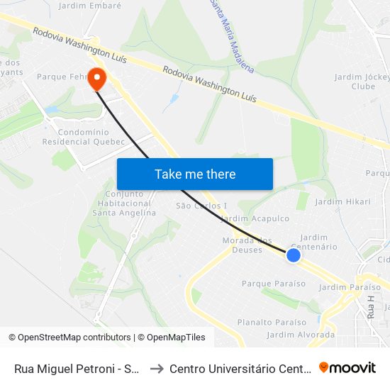 Rua Miguel Petroni - Santa Marta to Centro Universitário Central Paulista map