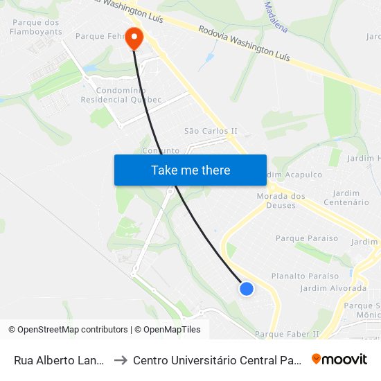 Rua Alberto Lanzoni to Centro Universitário Central Paulista map