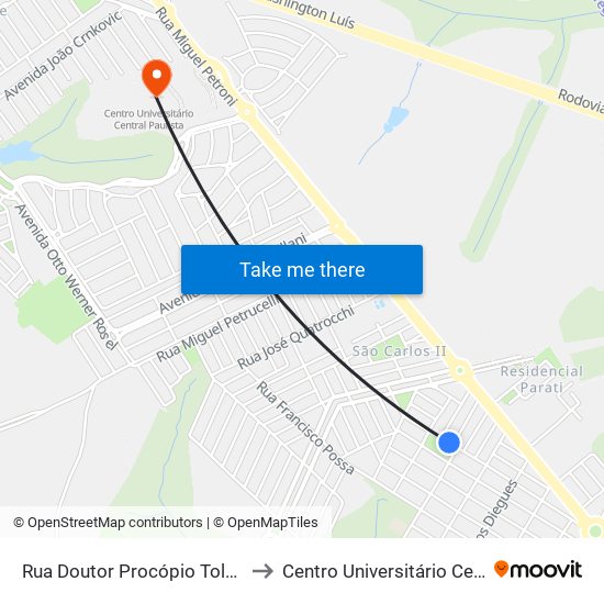 Rua Doutor Procópio Tolêdo Malta (P2) to Centro Universitário Central Paulista map
