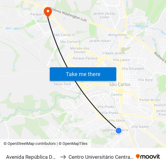Avenida República Do Líbano to Centro Universitário Central Paulista map