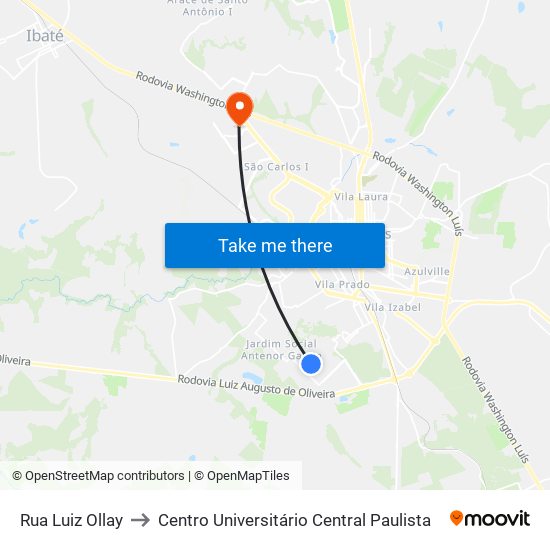 Rua Luiz Ollay to Centro Universitário Central Paulista map