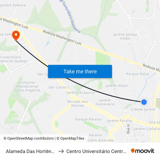 Alameda Das Hortências 621 to Centro Universitário Central Paulista map