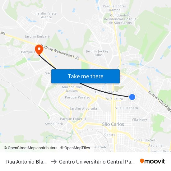 Rua Antonio Blanco to Centro Universitário Central Paulista map