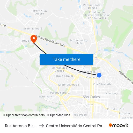 Rua Antonio Blanco to Centro Universitário Central Paulista map