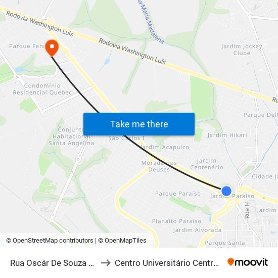 Rua Oscár De Souza Geribelo to Centro Universitário Central Paulista map